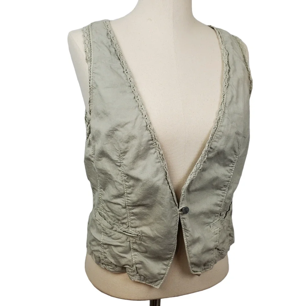 LOFT | CROCHET TRIM ONE BUTTON GRAY CASUAL VEST WOMEN'S SIZE MEDIUM